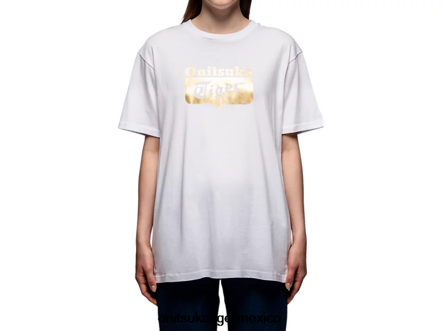 Onitsuka Tiger ropa 4P8D6N482 oro blanco real/rico unisexo camiseta con logo - Image 1