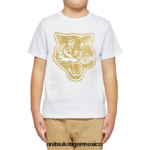 Onitsuka Tiger ropa 4P8D6N659 Oro blanco niños logotipo gráfico t