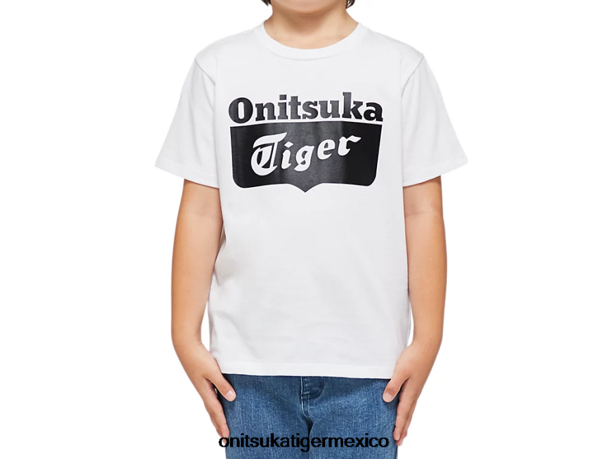 Onitsuka Tiger ropa 4P8D6N669 blanco auténtico/negro de alto rendimiento niños camiseta con logo - Image 3